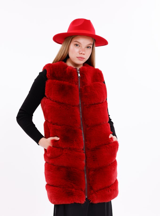 Bordo suni Kürk Yelek