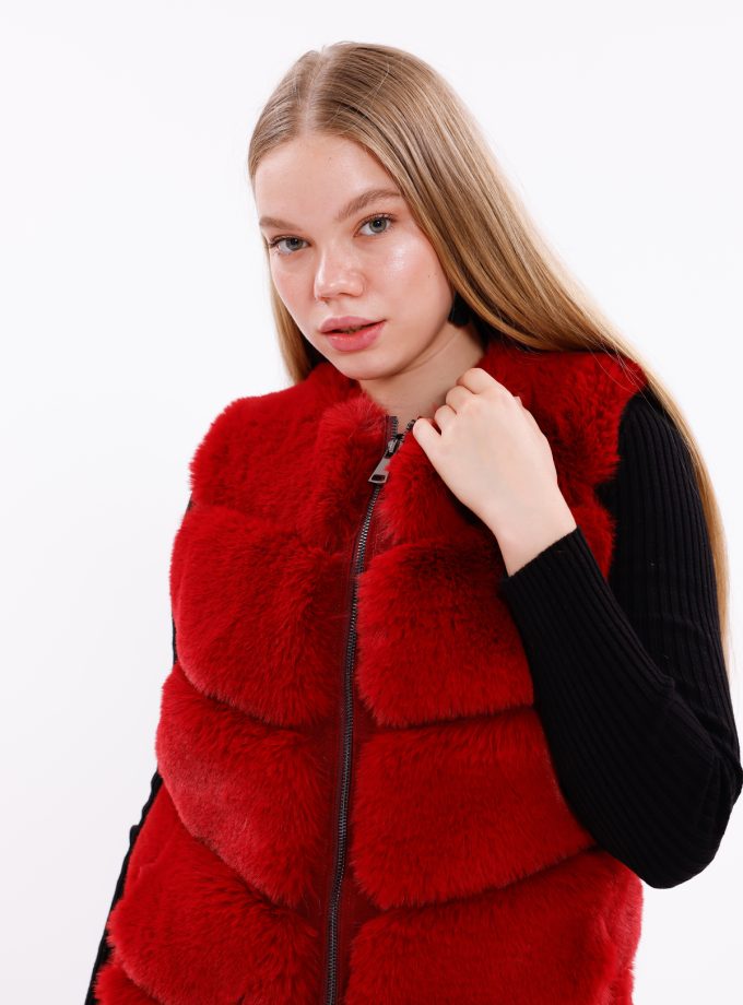 Bordo suni Kürk Yelek