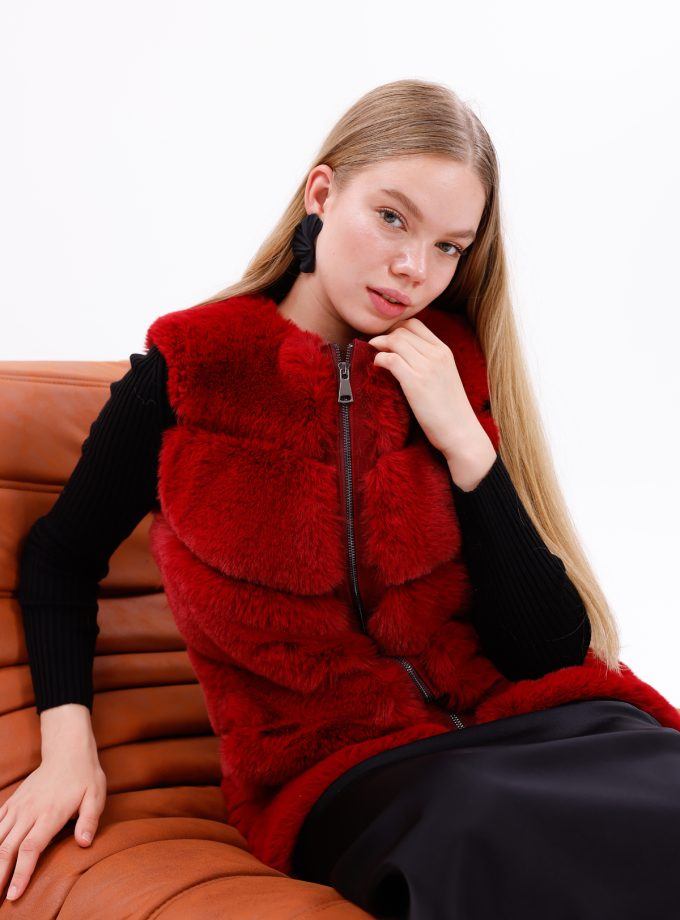 Bordo suni Kürk Yelek